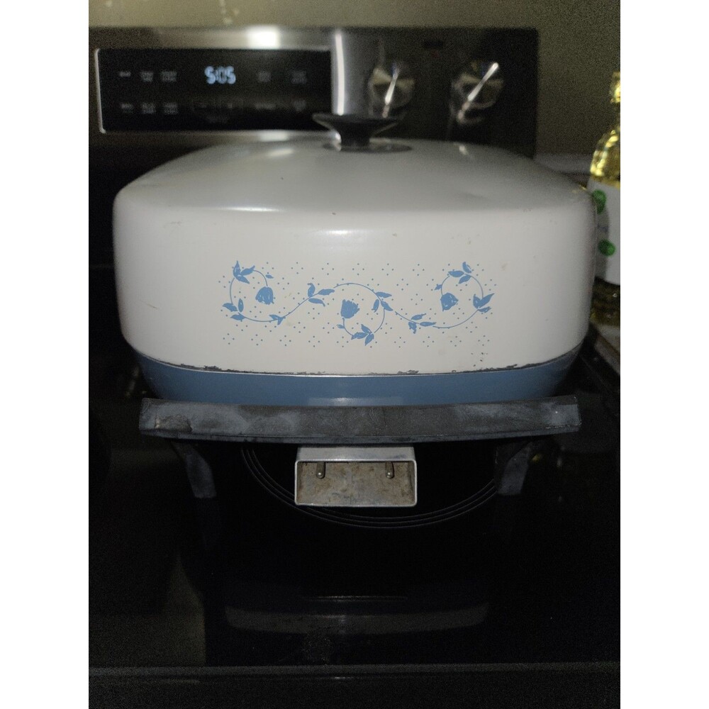 Vintage West Bend Blue Flower Oblong  Electric GRIDDLE SKILLET NO CORD  Untested
